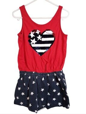 PLACE Patriotic Flip Sequin Heart Shorts Romper - Girls Size 5/6